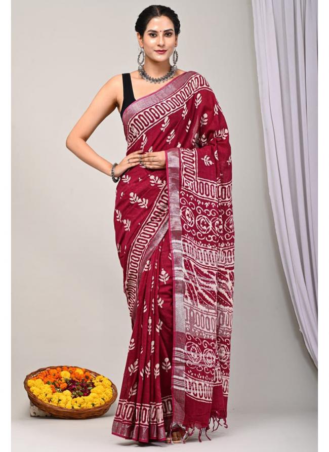 Cotton  Red Daily Wear Printed Saree